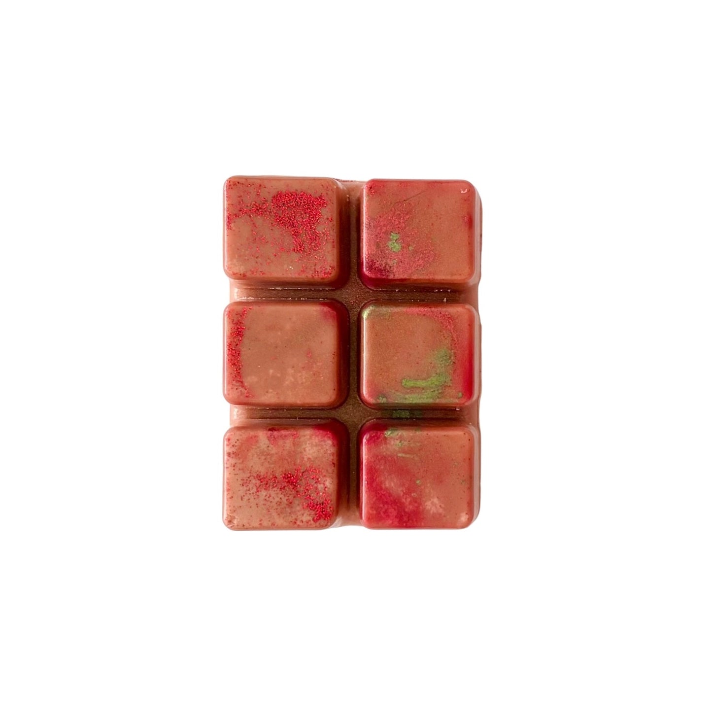 A red colored wax melt with 6 cubed sections