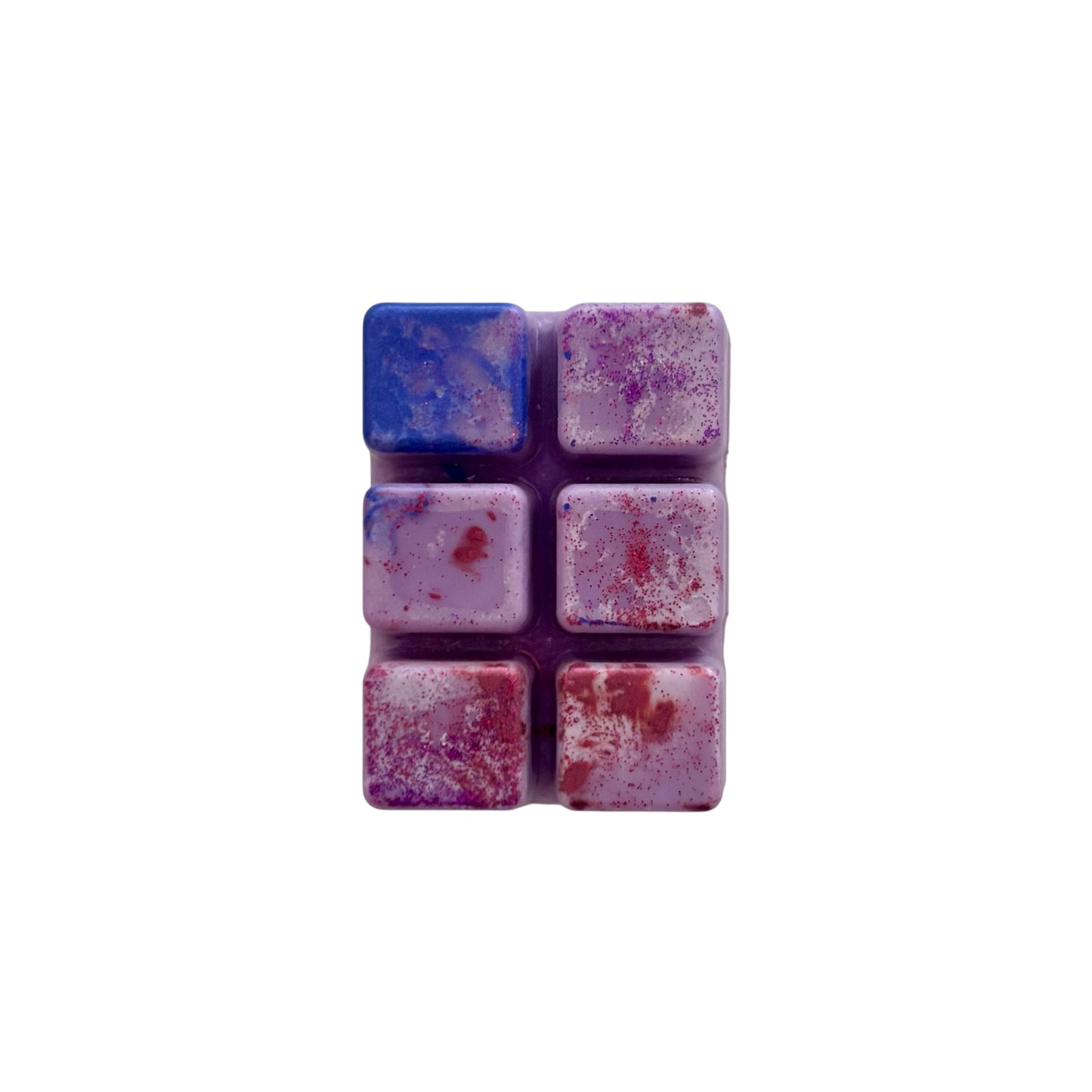 A purple colored wax melt with 6 cubed sections
