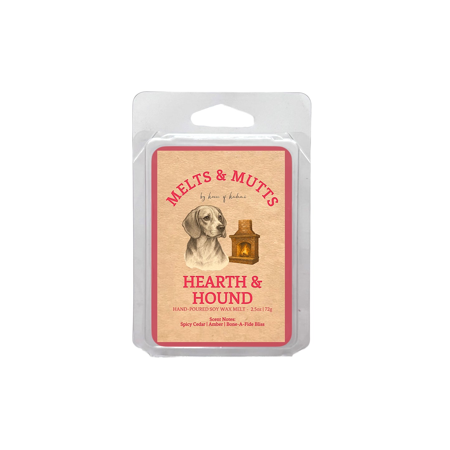 Melts & Mutts wax melt package with a dog illustration on a white background