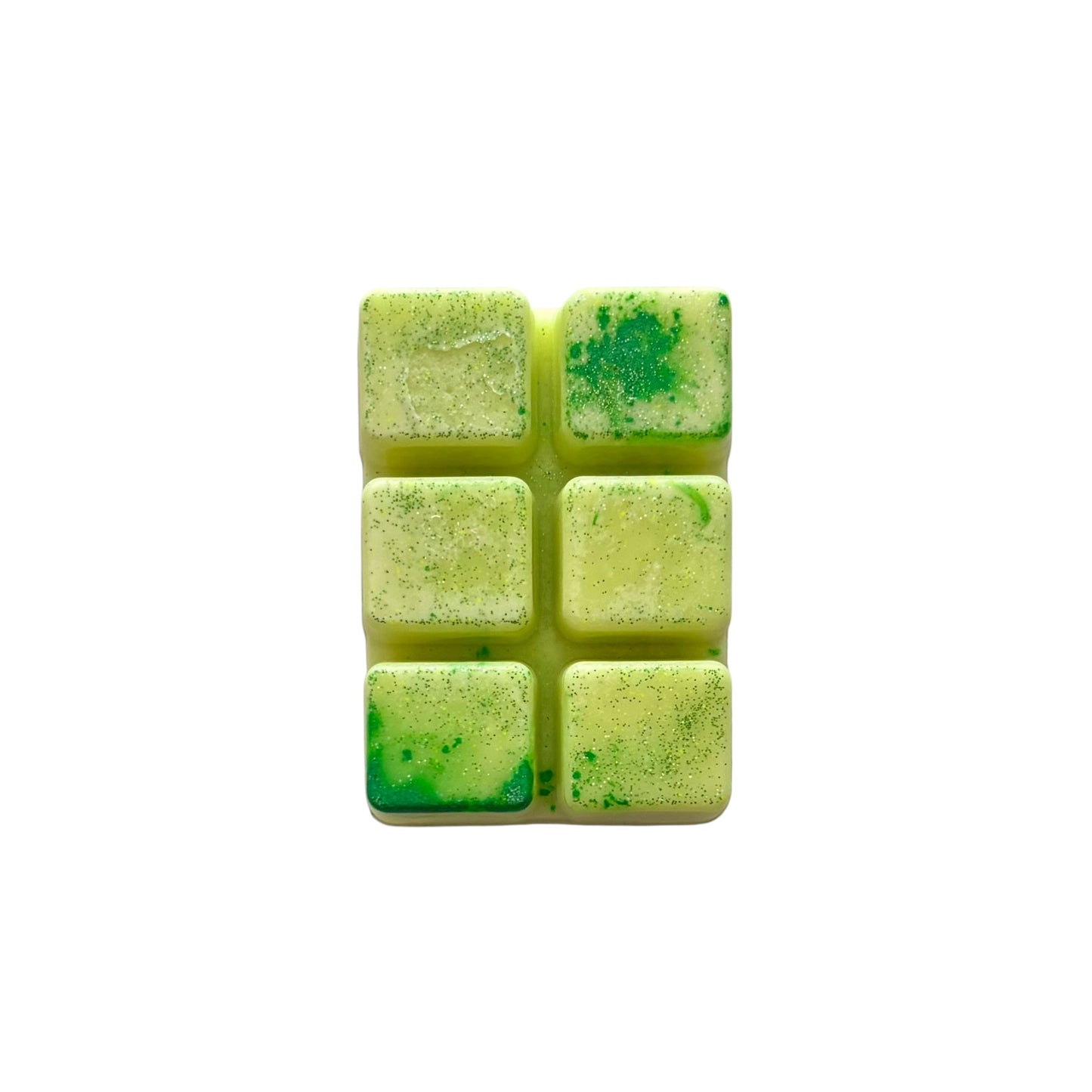 A neon yellow colored wax melt with 6 cubed sections