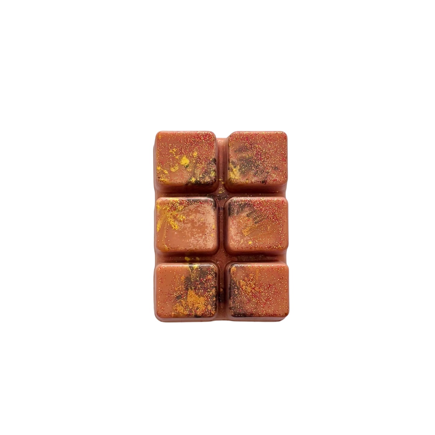 A red brown colored wax melt with 6 cubed sections