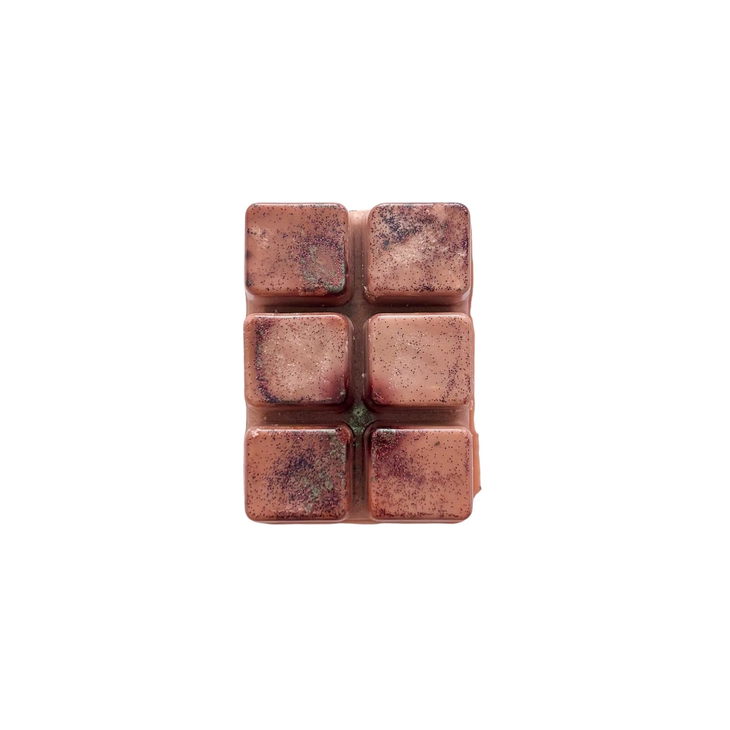 A brown colored wax melt with 6 cubed sections