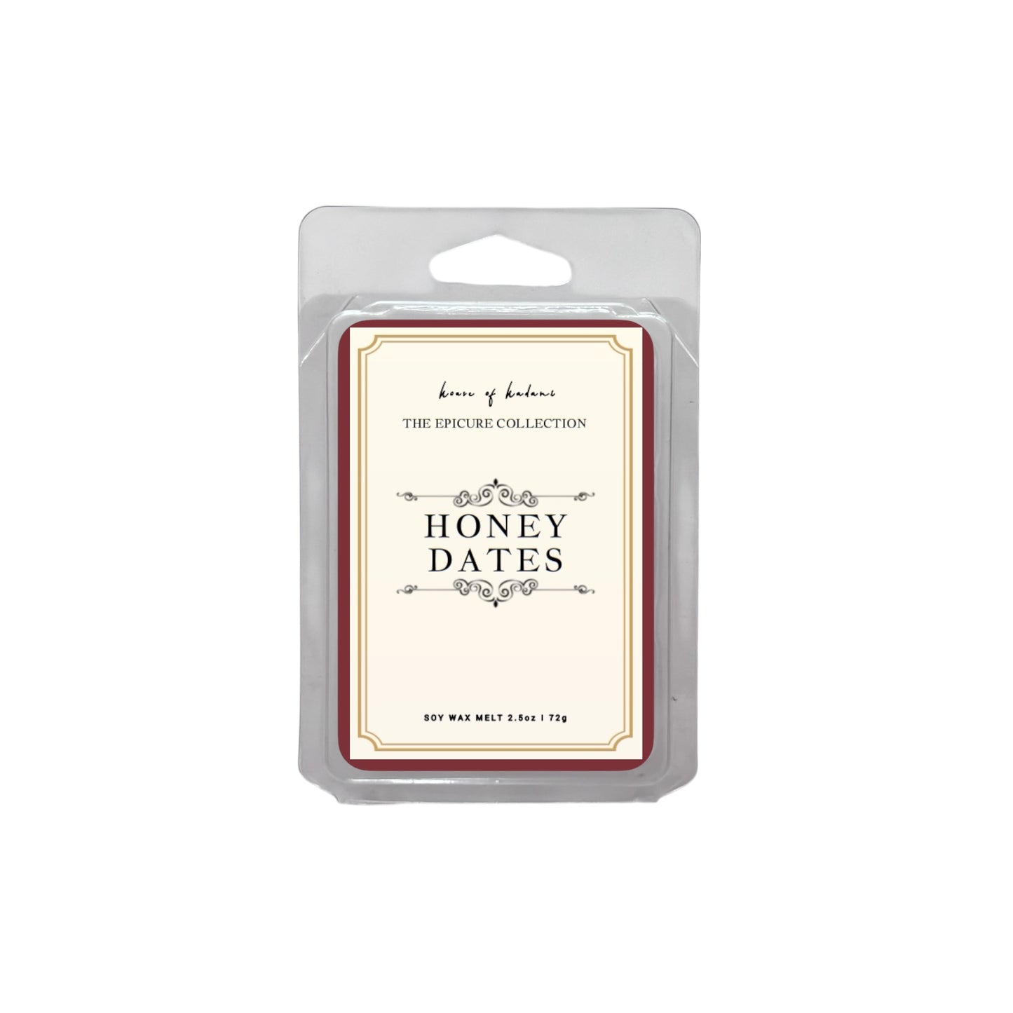 Honey Dates soy wax melt packaging on a white background