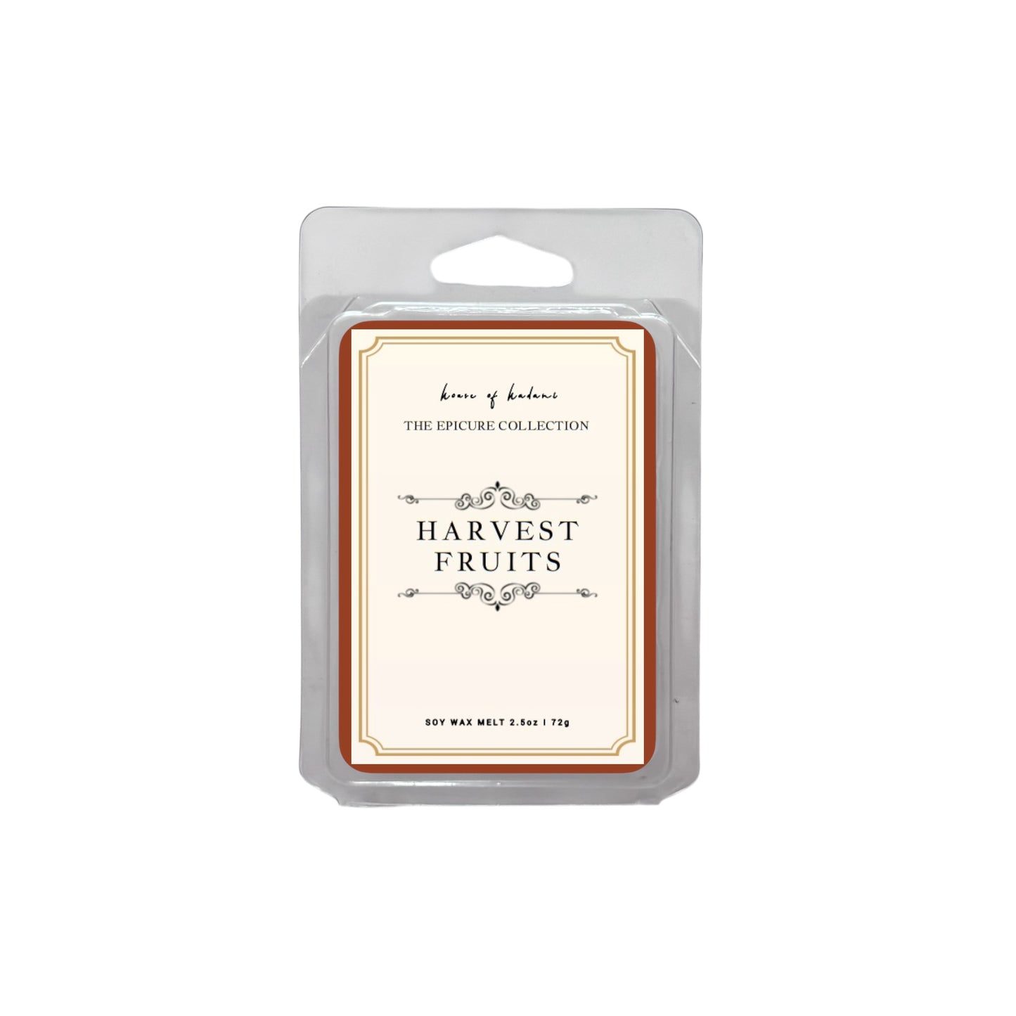 Harvest Fruits wax melt packaging with 'House of Lushes' branding on a white background