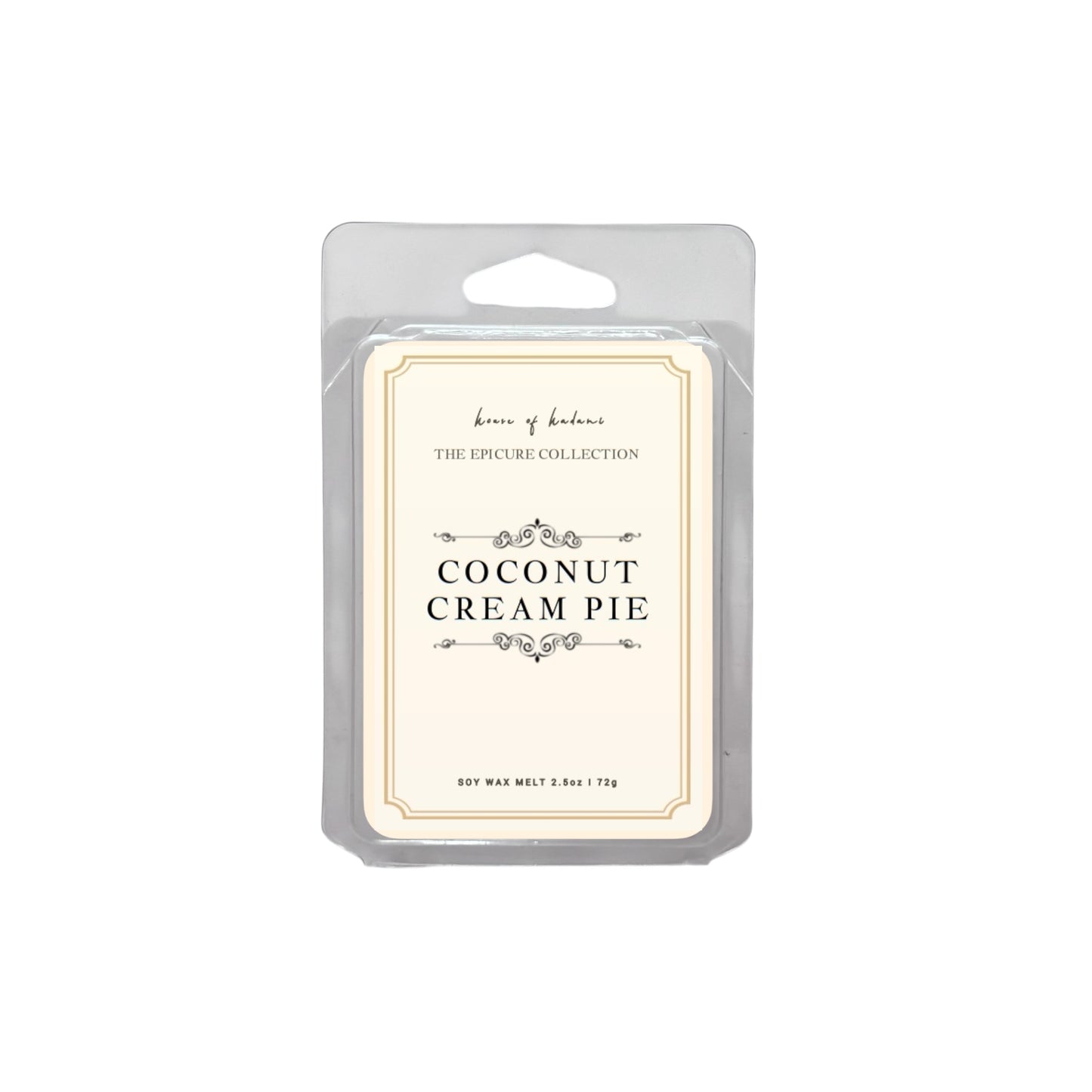 Coconut Cream Pie wax melt packaging on a white background