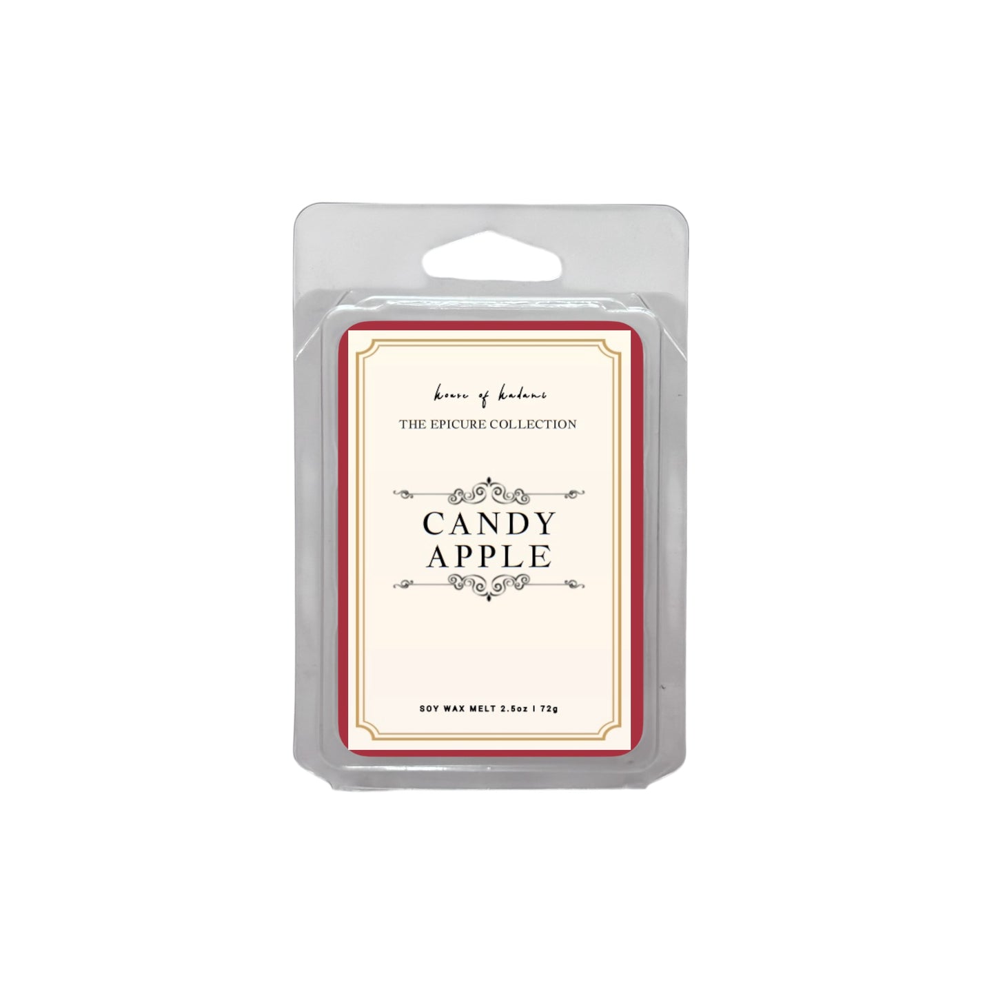 Candy Apple wax melt packaging with a white background