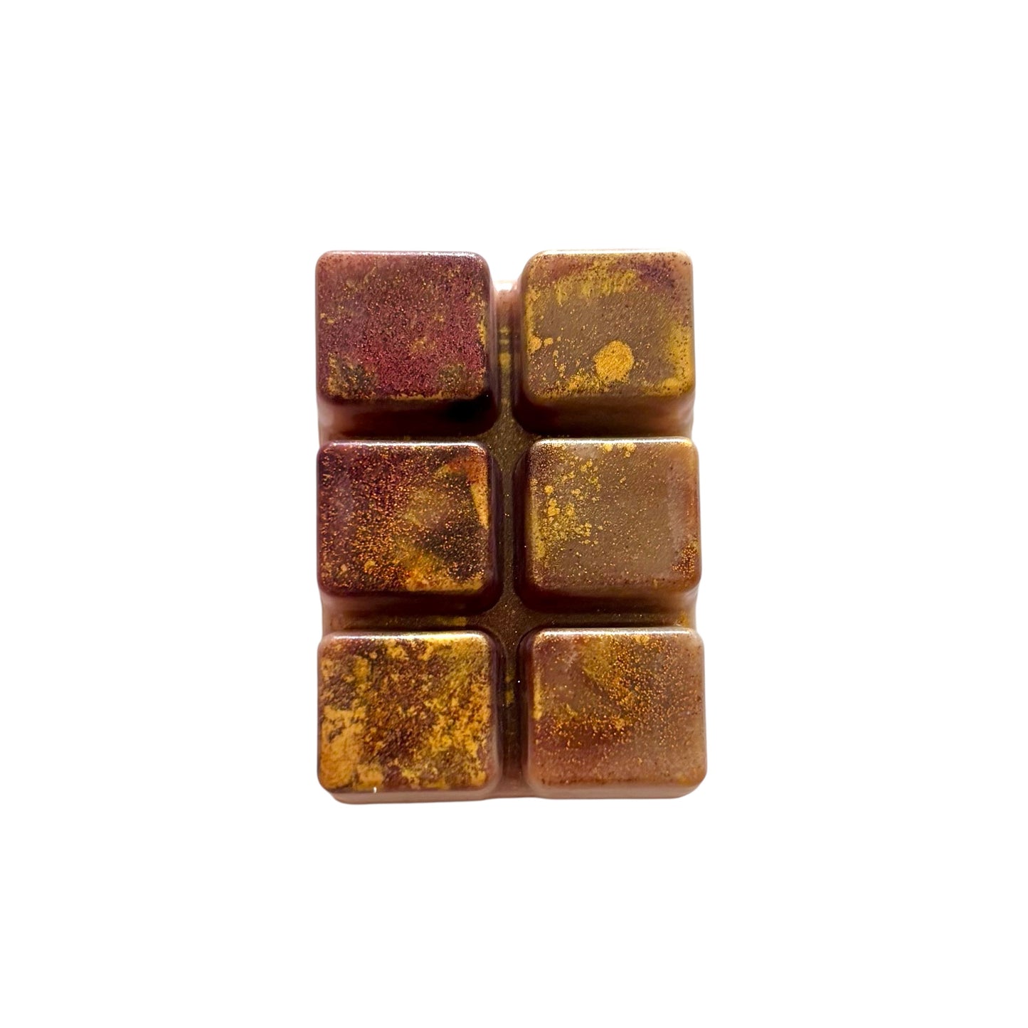 A brown colored wax melt with 6 cubed sections