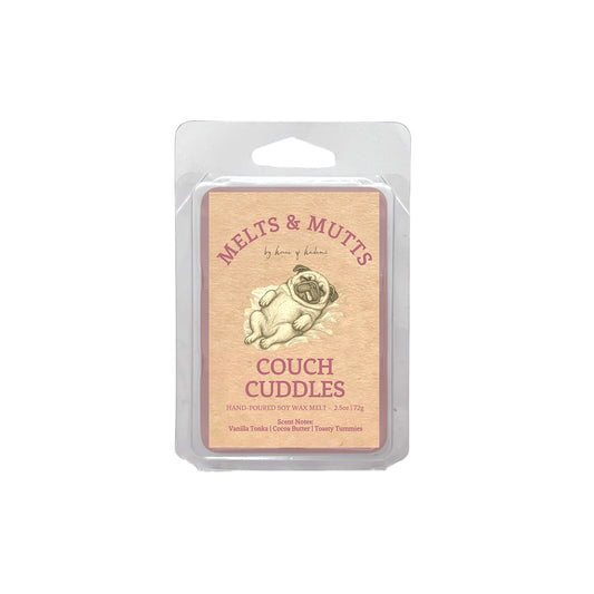 Melts & Mutts Couch Cuddles wax melt packaging on a white background