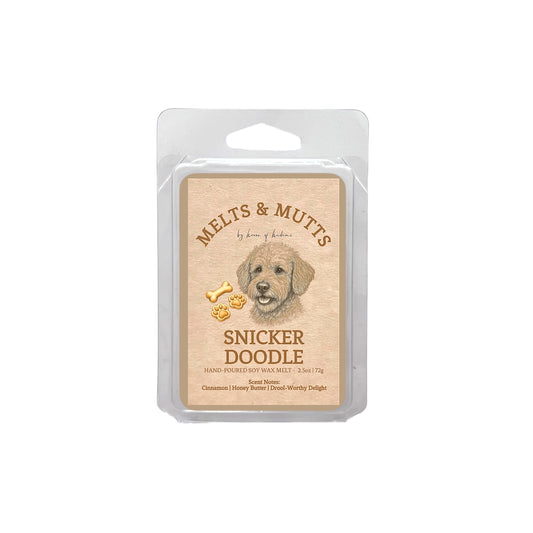 Melts & Mutts Snicker Doodle wax melt packaging on a white background