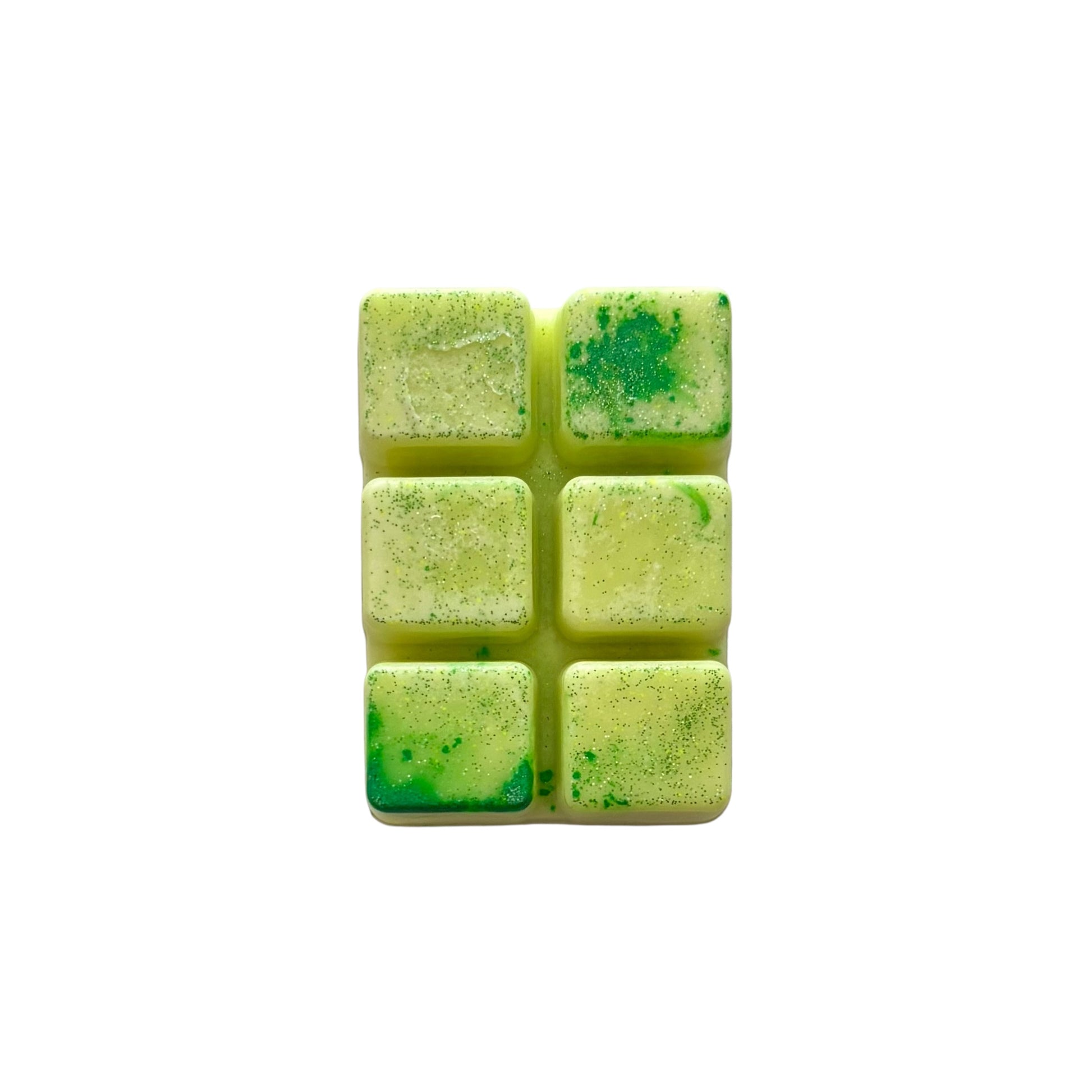 A  neon yellow colored wax melt with 6 cubed sections