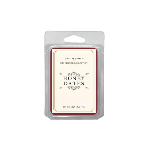 Honey Dates soy wax melt packaging on a white background