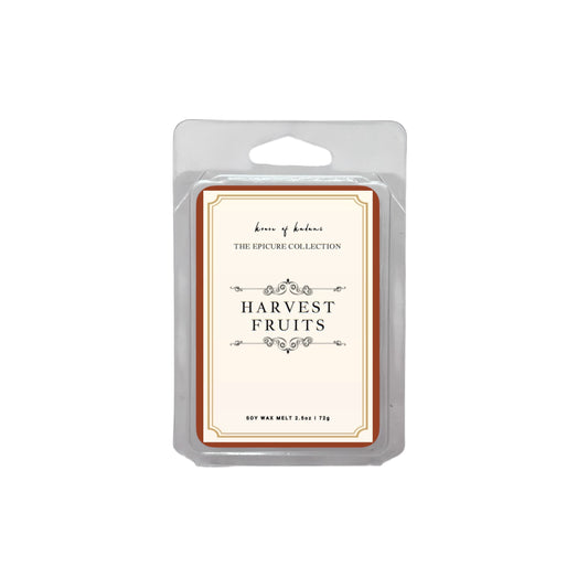 Harvest Fruits wax melt packaging with 'House of Lushes' branding on a white background