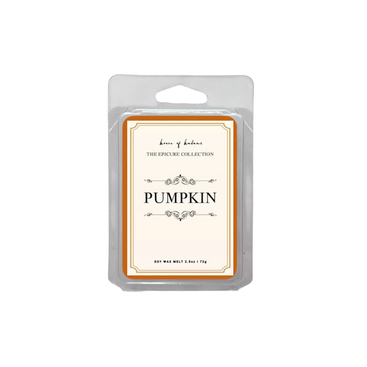 Wax melt package labeled 'Pumpkin' from the Epicure Collection on a white background