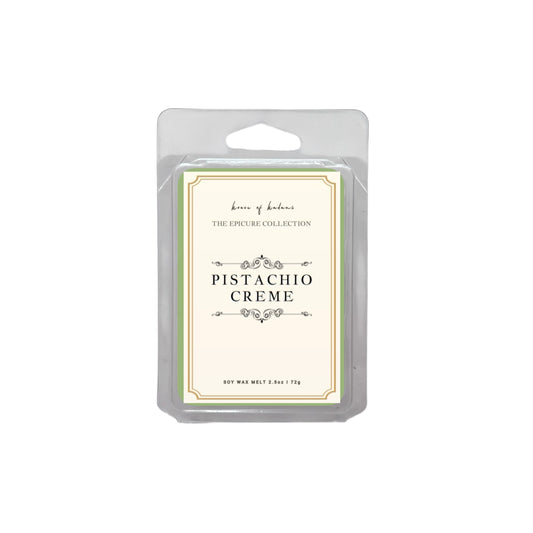 Pistachio Creme wax melt package with a white background