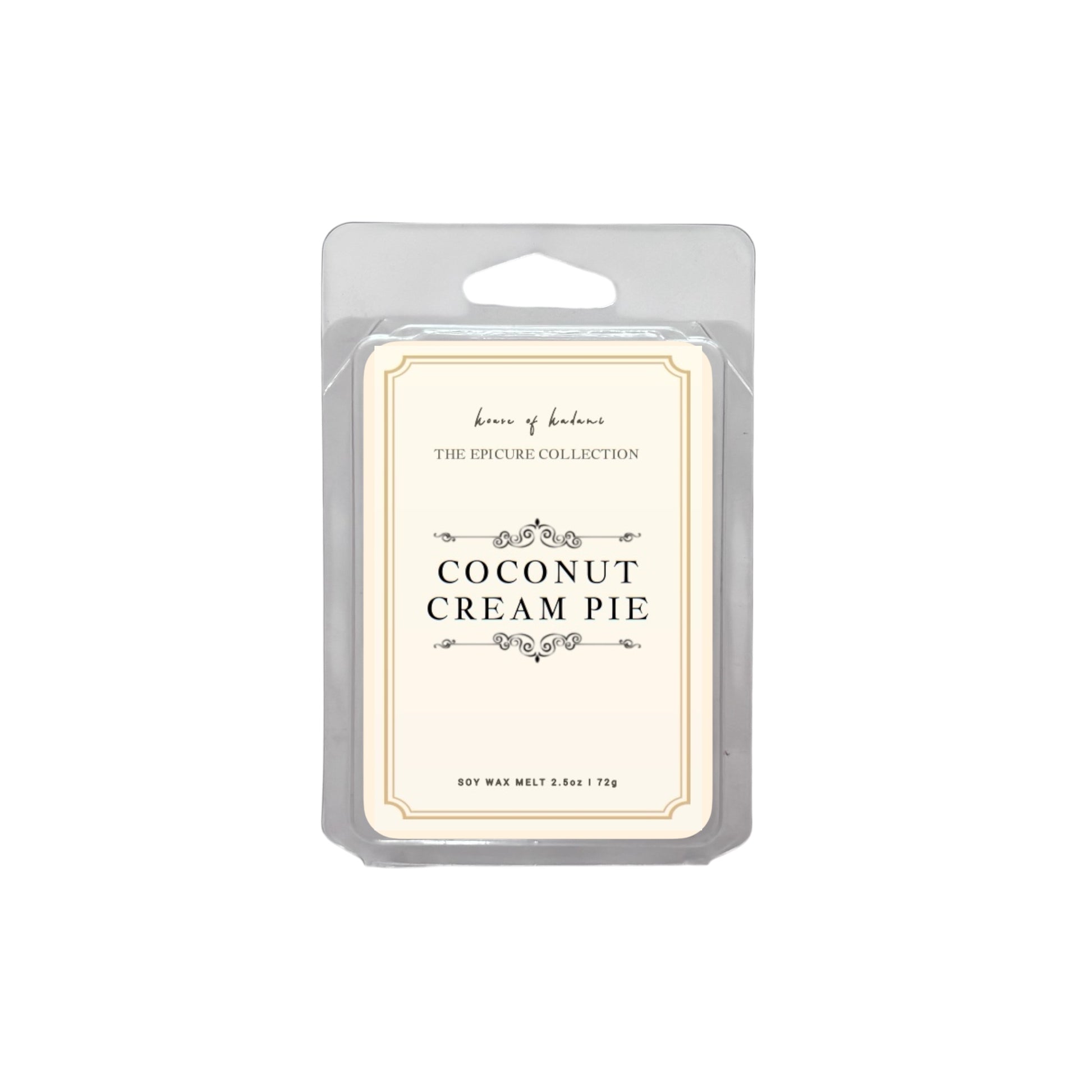 Coconut Cream Pie wax melt packaging on a white background