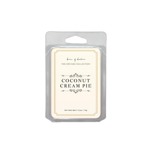 Coconut Cream Pie wax melt packaging on a white background