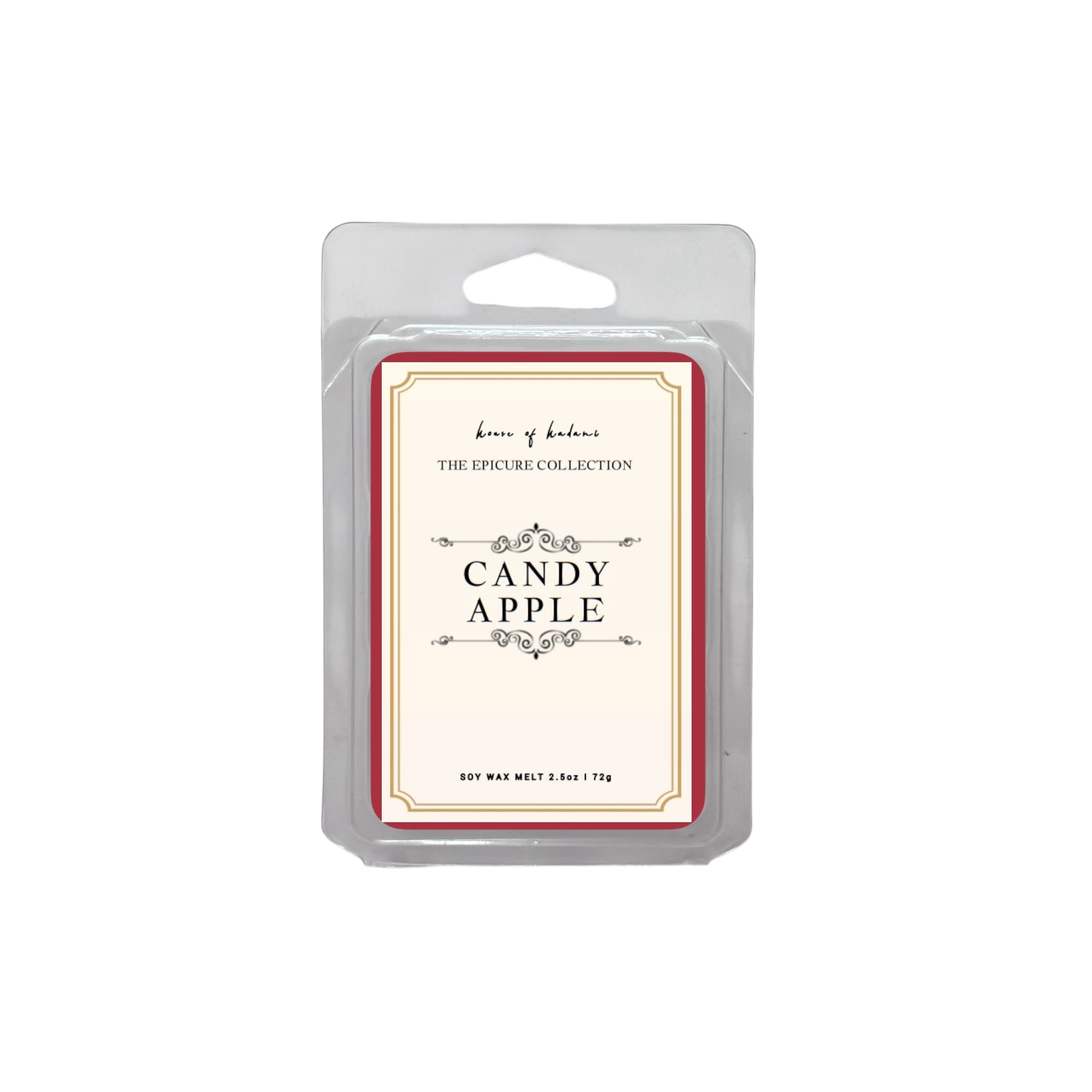 Candy Apple wax melt packaging with a white background